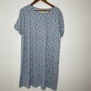 Ruby Rd XL Mod Geo Print Dress Blue Green Purple Stretch Boho Style